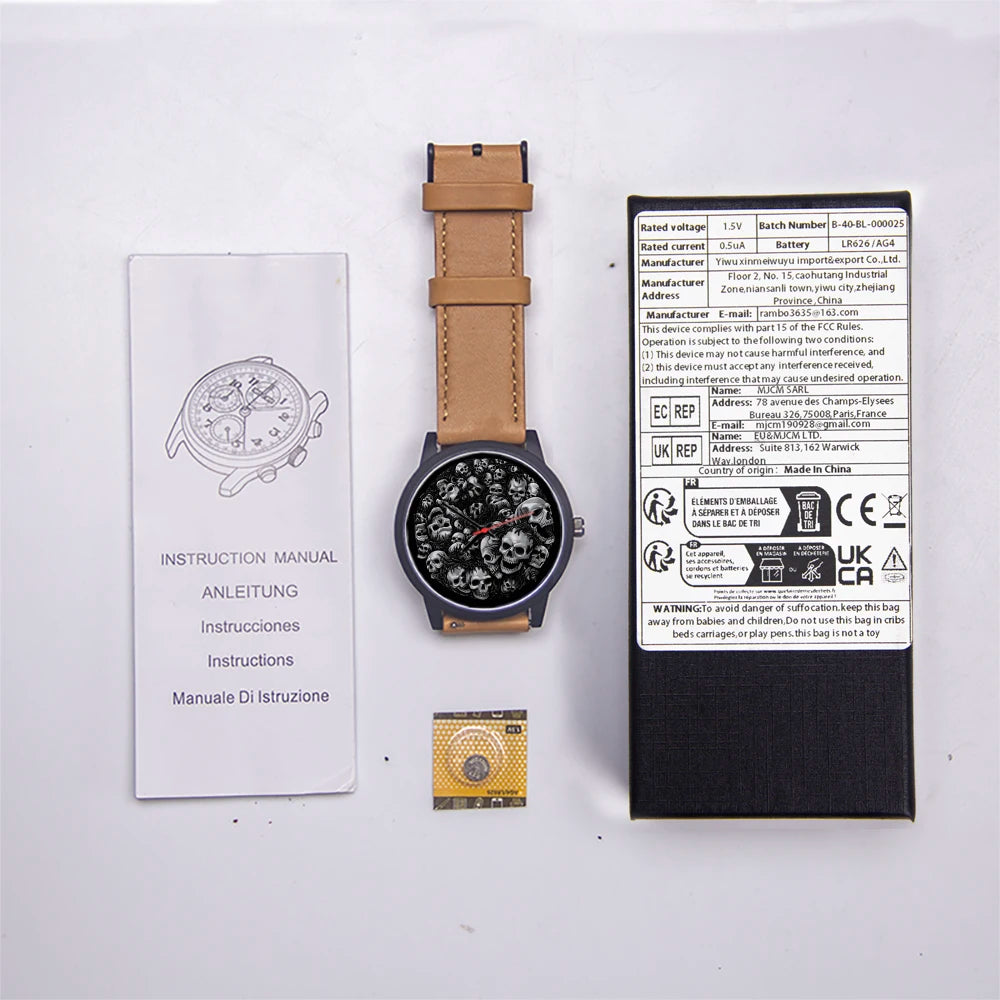 Skeleton Skull Dial Gentleman Quartz Watch Men Personalized Wristwatch Black Fashion Souvenir Gift For Male Friend Husband