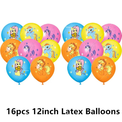 My Little Ponyed Foil Balloon Happy Birthday Latex Ballon Banner Party Decoration Cake Topper Supplies Backdrop Disposable Toy