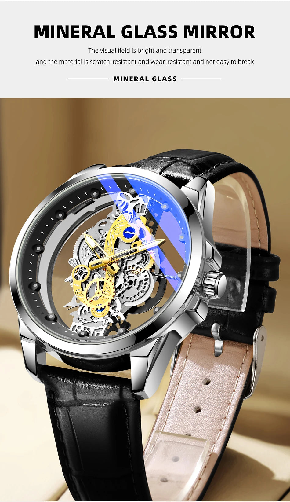 Hot Trendy Fashion Wholesale Men Golden Skeleton Automatic Quartz Wrist Watches Luxury