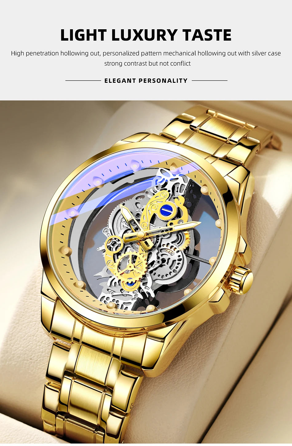 Hot Trendy Fashion Wholesale Men Golden Skeleton Automatic Quartz Wrist Watches Luxury