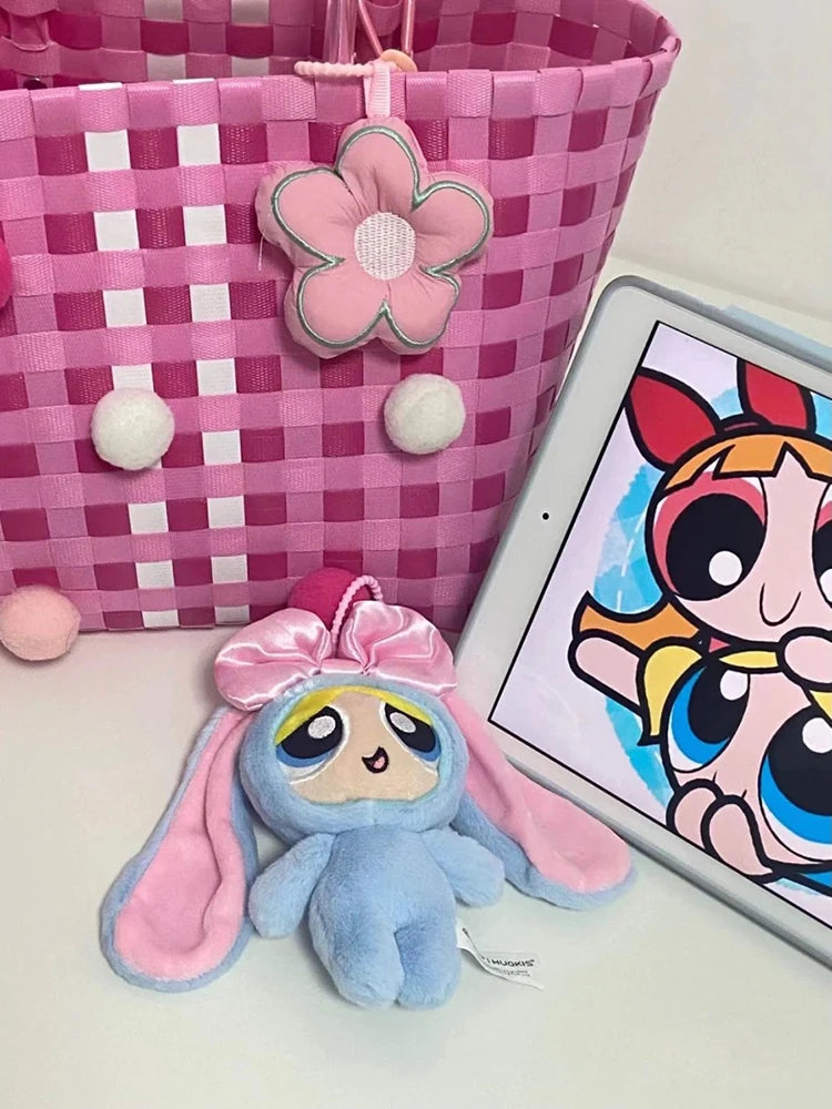 12cm Bag Plush Pendant Powerpuff Girls Cartoon Cute Dress Up Bunny Rabbit Plush Toy Pendant Bow Tie Doll Gift Doll for Girls