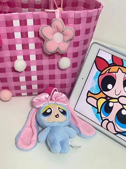 12cm Bag Plush Pendant Powerpuff Girls Cartoon Cute Dress Up Bunny Rabbit Plush Toy Pendant Bow Tie Doll Gift Doll for Girls