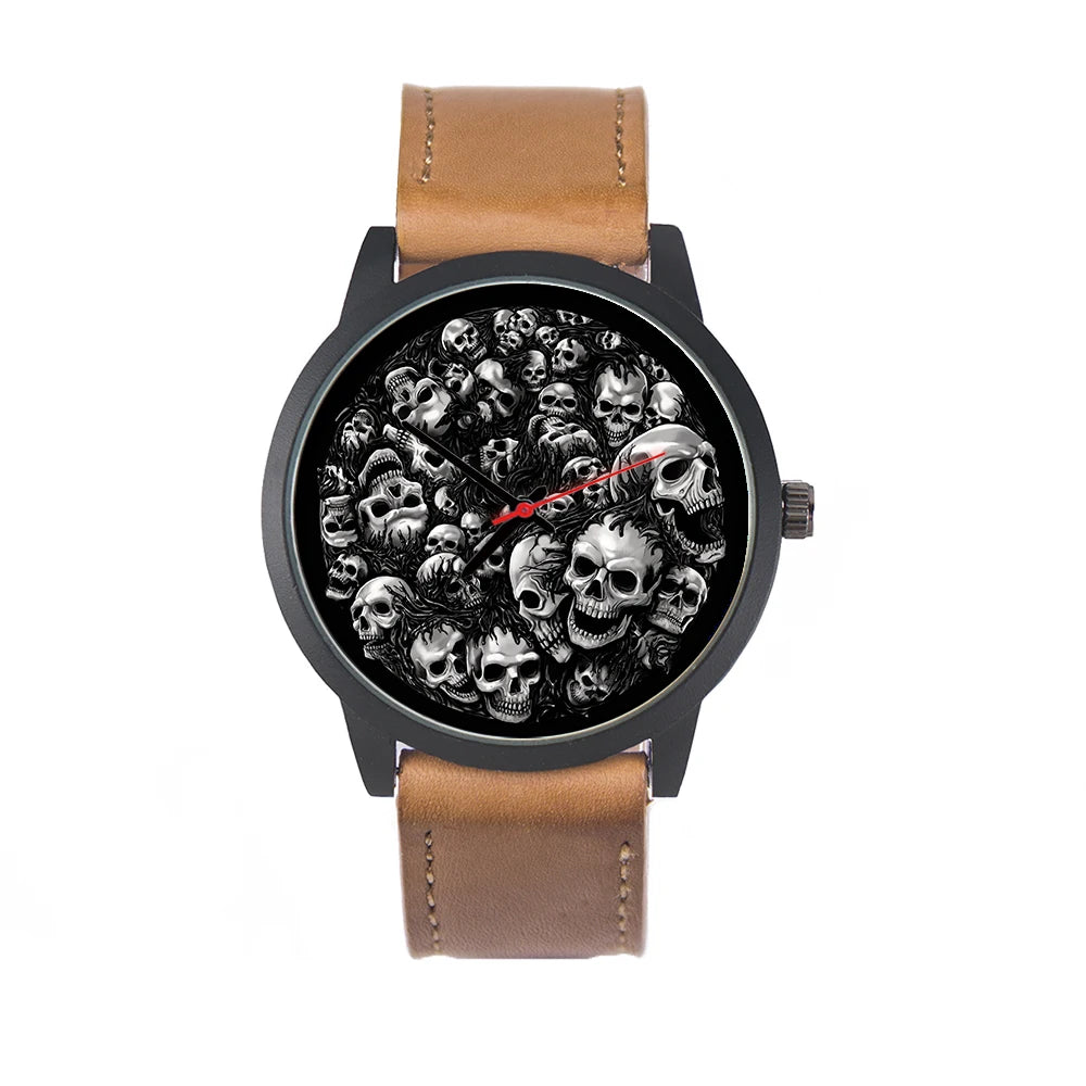 Skeleton Skull Dial Gentleman Quartz Watch Men Personalized Wristwatch Black Fashion Souvenir Gift For Male Friend Husband