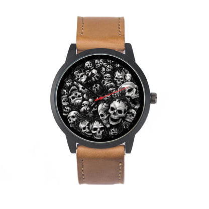 Skeleton Skull Dial Gentleman Quartz Watch Men Personalized Wristwatch Black Fashion Souvenir Gift For Male Friend Husband