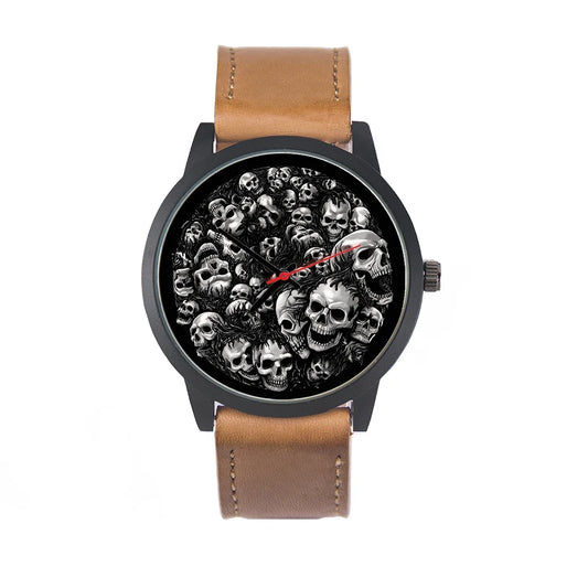 Skeleton Skull Dial Gentleman Quartz Watch Men Personalized Wristwatch Black Fashion Souvenir Gift For Male Friend Husband