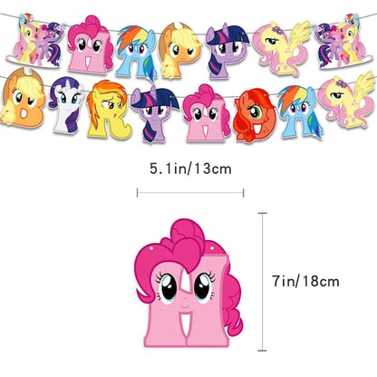 My Little Ponyed Foil Balloon Happy Birthday Latex Ballon Banner Party Decoration Cake Topper Supplies Backdrop Disposable Toy
