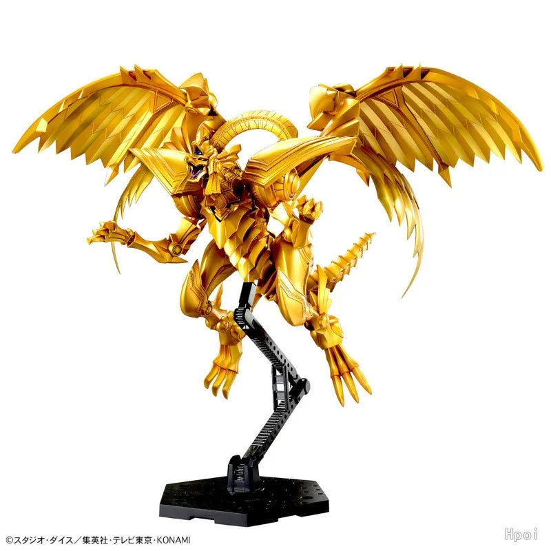 Gold winged dragon action figure mounted on a black stand, featuring segmented armor and sharp claws.