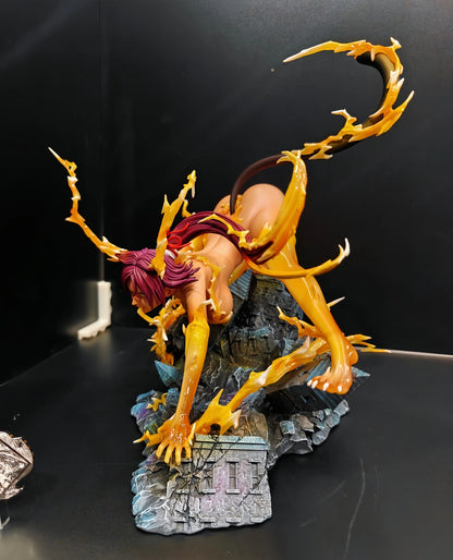 Yoruichi Shihouin anime figure crouched on a rubble base, surrounded by yellow energy effects.