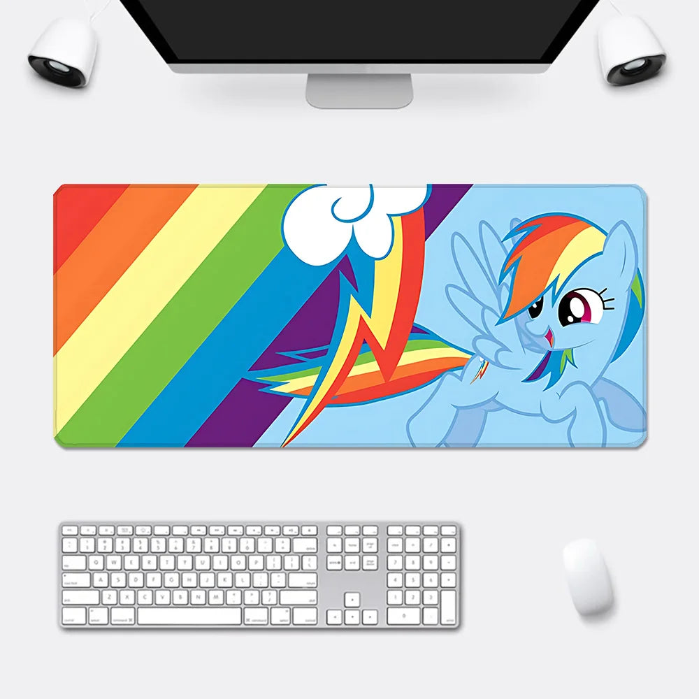 Rainbow Dash mousepad featuring a blue pony against a rainbow stripe and cloud background.