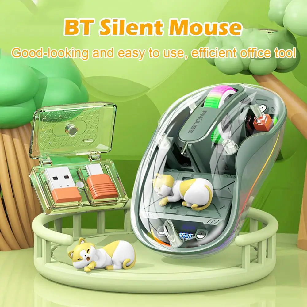 Luminous Transparent Wireless Bluetooth Three-Mode Charging Ergonomic Magnetic Doll Mouse