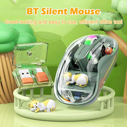 Luminous Transparent Wireless Bluetooth Three-Mode Charging Ergonomic Magnetic Doll Mouse
