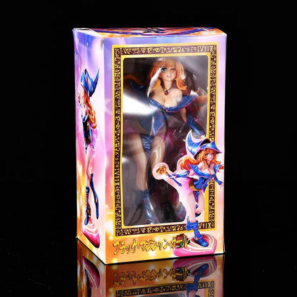 Dark Magician Girl anime figure in a purple and gold packaging box with Japanese text.