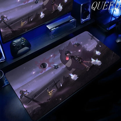 XXL desk mat featuring purple anime ghost characters, graves, and a dark, eerie nighttime landscape.