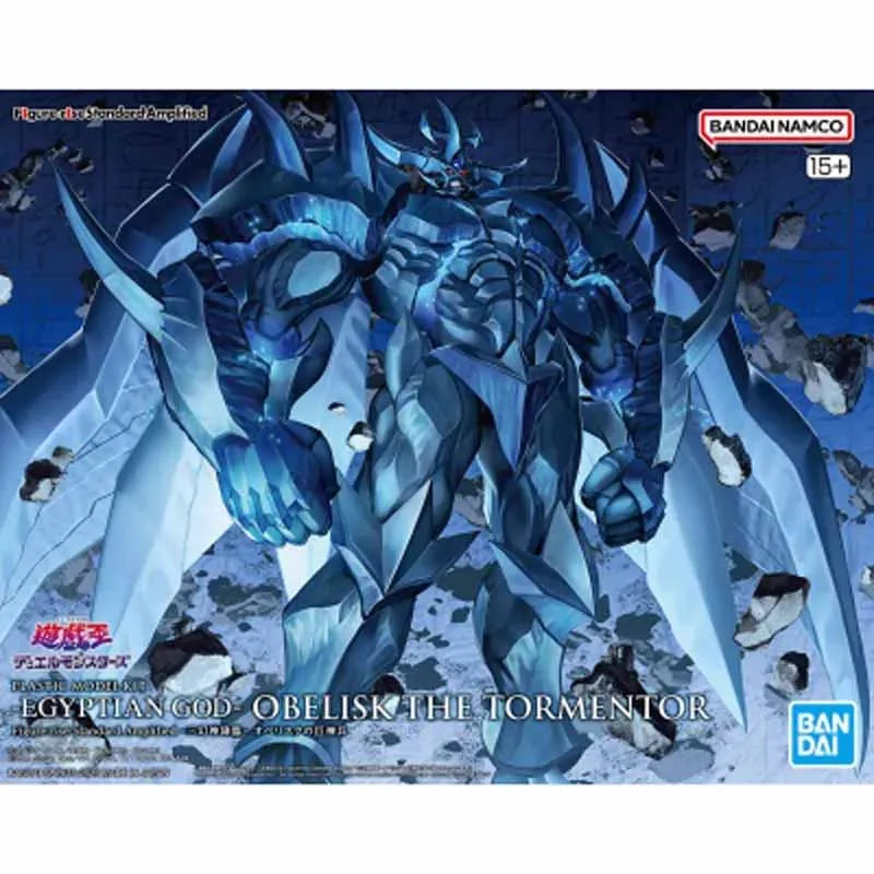 Obelisk the Tormentor model kit box with a blue, muscular armored figure featuring large wings.