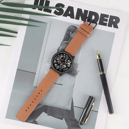 Skeleton Skull Dial Gentleman Quartz Watch Men Personalized Wristwatch Black Fashion Souvenir Gift For Male Friend Husband