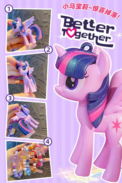 Authentic Pony Polaroid Keychain Girls Cute Cartoon Twilight Sparkle Doll Key Chain Pendant Year of The Horse Mascot