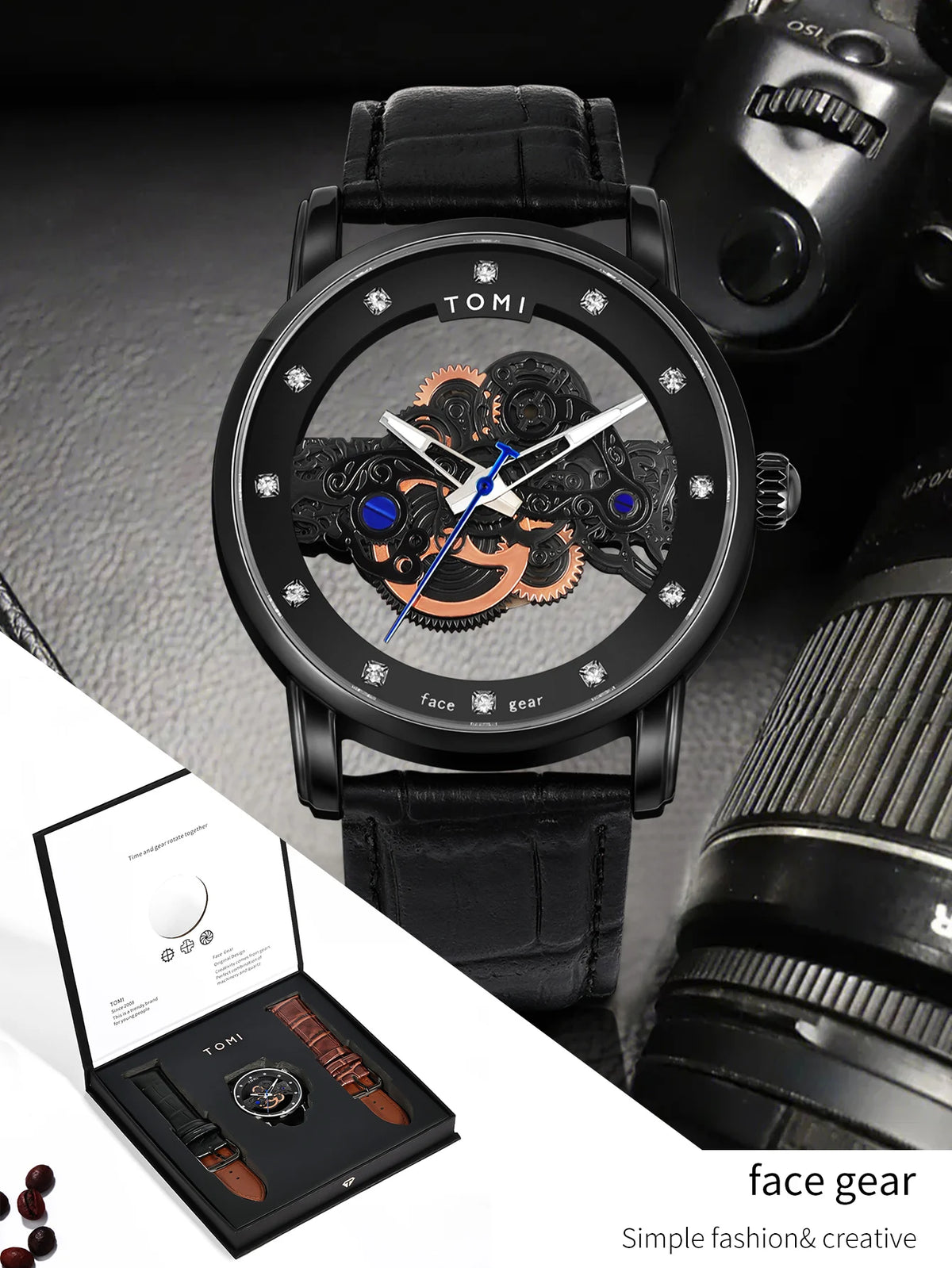 TOMI New Popular Watch Luxury Casual Men's and Women's Watch Hollow Diamond Quartz Watch
