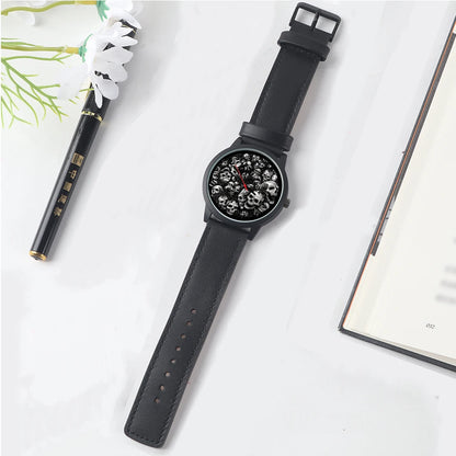 Skeleton Skull Dial Gentleman Quartz Watch Men Personalized Wristwatch Black Fashion Souvenir Gift For Male Friend Husband