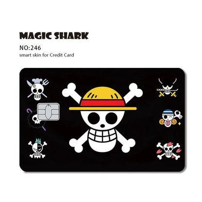Black card skin features a white skull and crossbones wearing a straw hat, with smaller character icons surrounding it.
