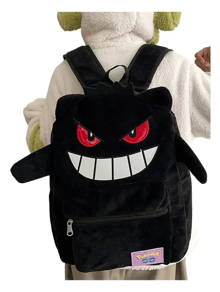 Gengar Plush Backpack Anime Pokemon School Bag Large Capacity Soft Stuffed Animal Shoulder Bag for Boys Girls Birthday Gift