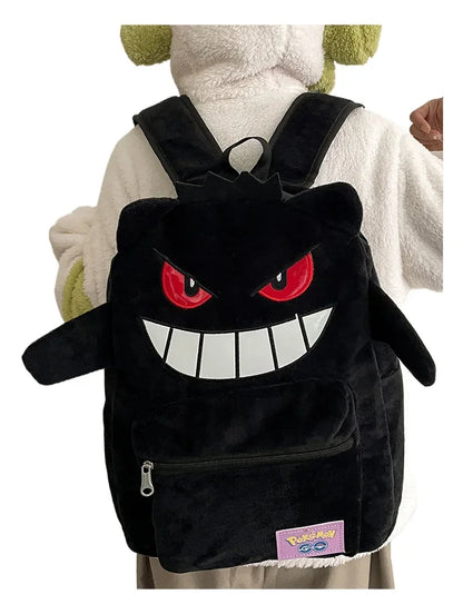 Gengar Plush Backpack Anime Pokemon School Bag Large Capacity Soft Stuffed Animal Shoulder Bag for Boys Girls Birthday Gift