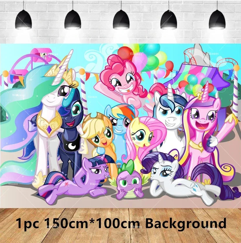 My Little Ponyed Foil Balloon Happy Birthday Latex Ballon Banner Party Decoration Cake Topper Supplies Backdrop Disposable Toy