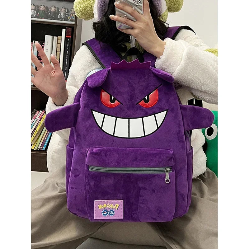 Gengar Plush Backpack Anime Pokemon School Bag Large Capacity Soft Stuffed Animal Shoulder Bag for Boys Girls Birthday Gift