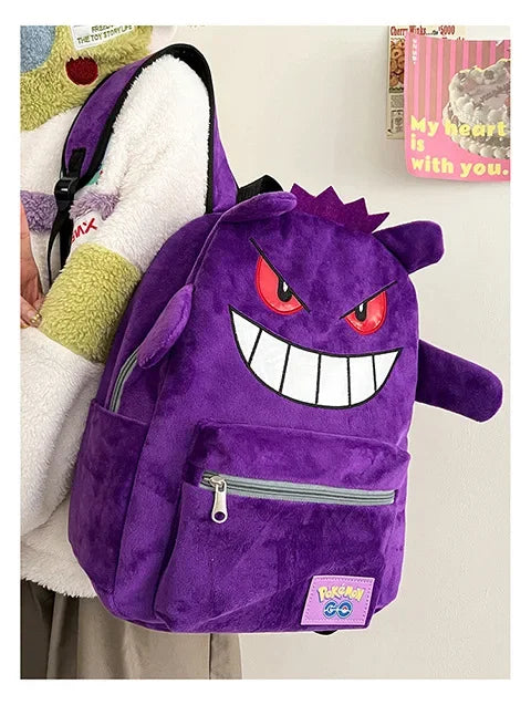 Gengar Plush Backpack Anime Pokemon School Bag Large Capacity Soft Stuffed Animal Shoulder Bag for Boys Girls Birthday Gift
