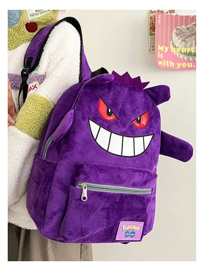 Gengar Plush Backpack Anime Pokemon School Bag Large Capacity Soft Stuffed Animal Shoulder Bag for Boys Girls Birthday Gift