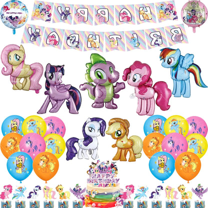 My Little Ponyed Foil Balloon Happy Birthday Latex Ballon Banner Party Decoration Cake Topper Supplies Backdrop Disposable Toy