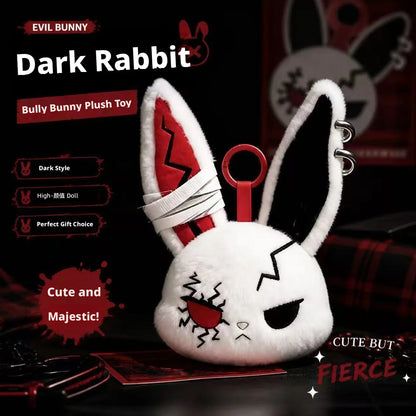 Gothic Bunny Plush Keychain Rabbit Bag Charm with Bandage Design Kawaii Key Ring Pendant Car Bag Ornament Gift