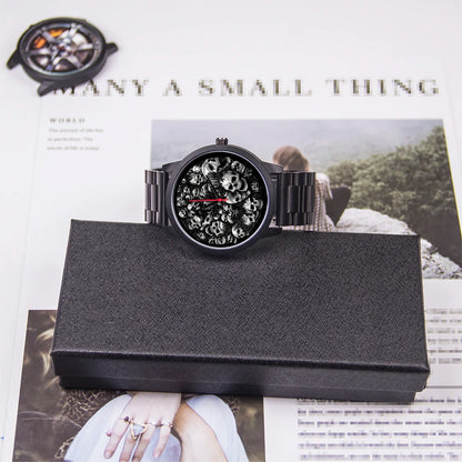 Skeleton Skull Dial Gentleman Quartz Watch Men Personalized Wristwatch Black Fashion Souvenir Gift For Male Friend Husband