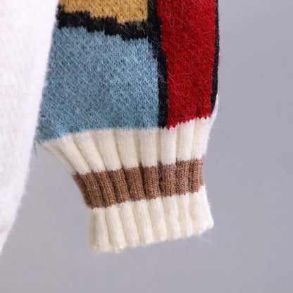 Spring/Autumn Cartoon-print Jacquard Jumper Loose-fitting Relaxed-fit Knitted Cardigan