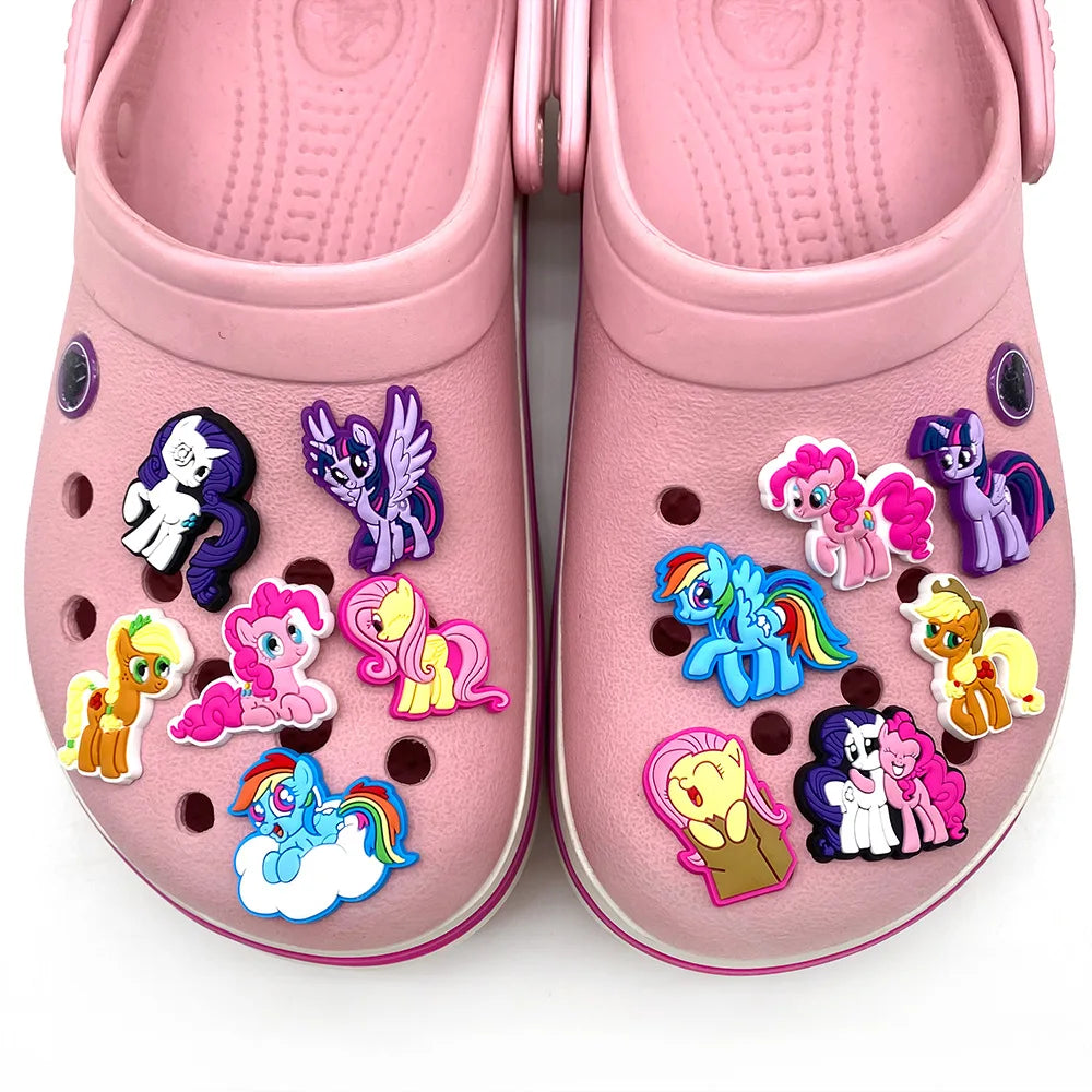 12pcs My Little Pony Shoe Charms PVC DIY Shoes Decoration Bracelet Wristband Sandal Buckle Sandal Shoe Accessories Kids Gifts
