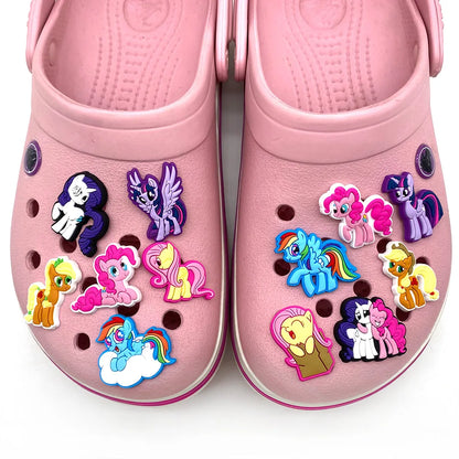 12pcs My Little Pony Shoe Charms PVC DIY Shoes Decoration Bracelet Wristband Sandal Buckle Sandal Shoe Accessories Kids Gifts