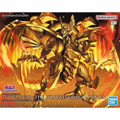 The Winged Dragon of Ra model kit box art features a metallic gold, mechanical dragon with large wings and glowing orange flames.