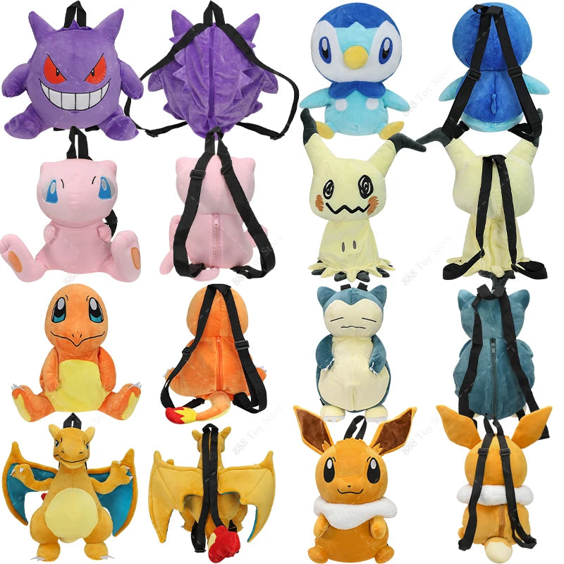 Pokemon Plush Backpack Anime Gengar Charizard Piplup Eevee Mimikyu Soft Stuffed Schoolbag Shoulder Bag Toy for Kids