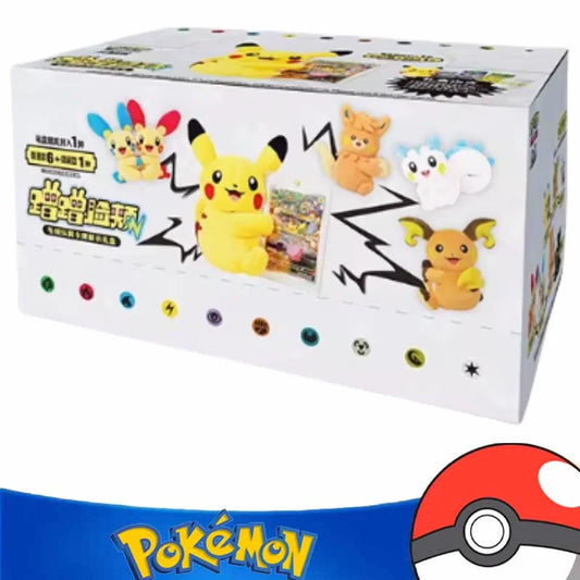 White Pokémon gift box featuring Pikachu and other characters with colorful energy symbols.