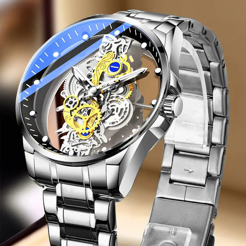 Hot Trendy Fashion Wholesale Men Golden Skeleton Automatic Quartz Wrist Watches Luxury