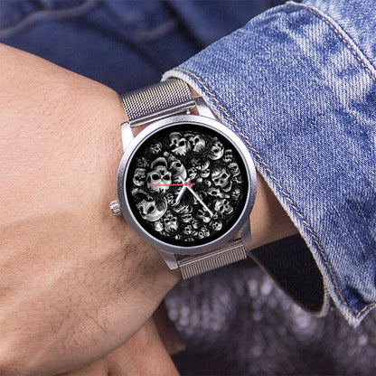 Skeleton Skull Dial Gentleman Quartz Watch Men Personalized Wristwatch Black Fashion Souvenir Gift For Male Friend Husband