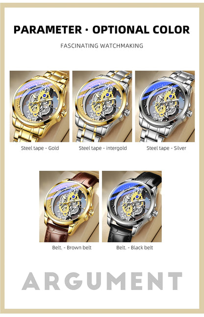 Hot Trendy Fashion Wholesale Men Golden Skeleton Automatic Quartz Wrist Watches Luxury