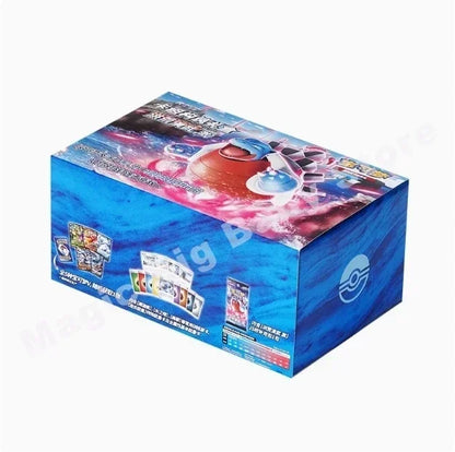Blue Pokemon booster box featuring Blastoise graphic on top, cards, and Pokeball logo.