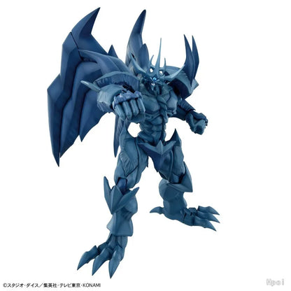 Blue posable Slifer the Sky Dragon model toy with massive wings, clawed feet, and a spiked head crest.