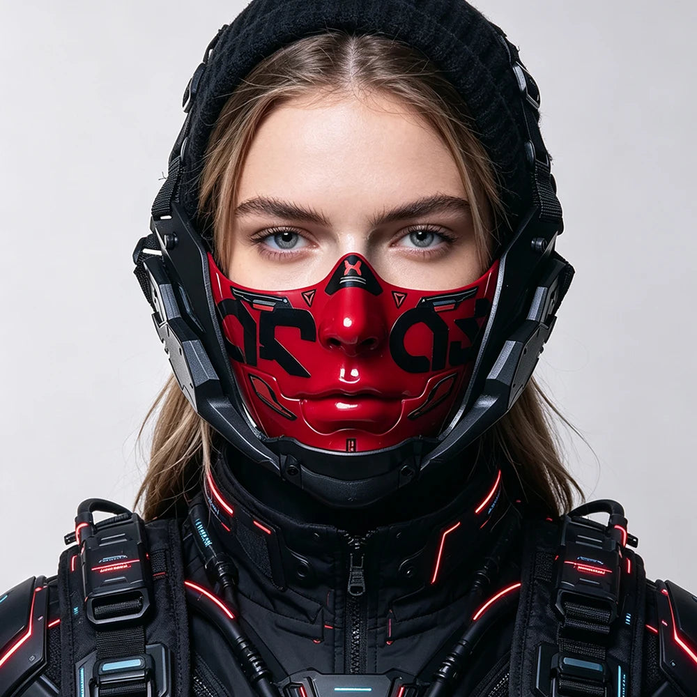 14Color Cyberpunk Half Face Mask Mecha Style Halloween Cosplay Mask Adjustable Strap Breathable Comfort Party Costume Face Cover