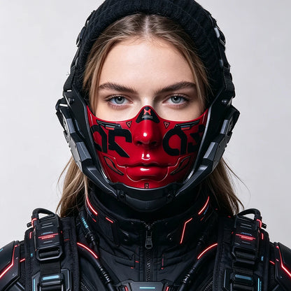 14Color Cyberpunk Half Face Mask Mecha Style Halloween Cosplay Mask Adjustable Strap Breathable Comfort Party Costume Face Cover