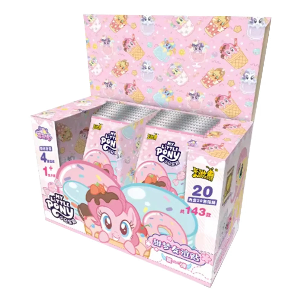 Pink My Little Pony booster pack display box with ice cream and donut graphics.