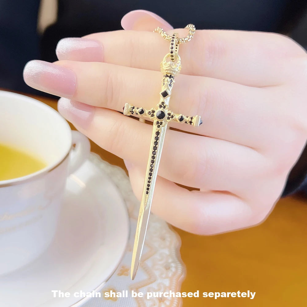 Pendant Sword With Crown Skull Knight Window New Fine Jewelry Europe Style 925 Sterling Silver Protection Gift For Women Men