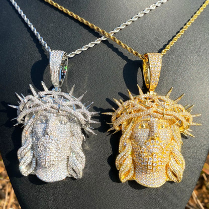 Aokaishen Iced Out Ratten Jesus Necklace Pendant for Men Prong Setting Cubic Zirocnia Hip Hop Jewelry