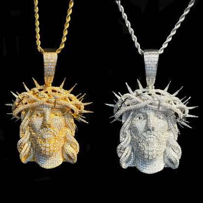 Aokaishen Iced Out Ratten Jesus Necklace Pendant for Men Prong Setting Cubic Zirocnia Hip Hop Jewelry