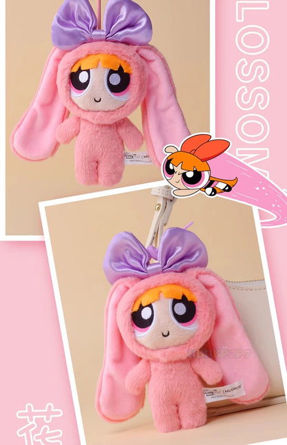 12cm Bag Plush Pendant Powerpuff Girls Cartoon Cute Dress Up Bunny Rabbit Plush Toy Pendant Bow Tie Doll Gift Doll for Girls